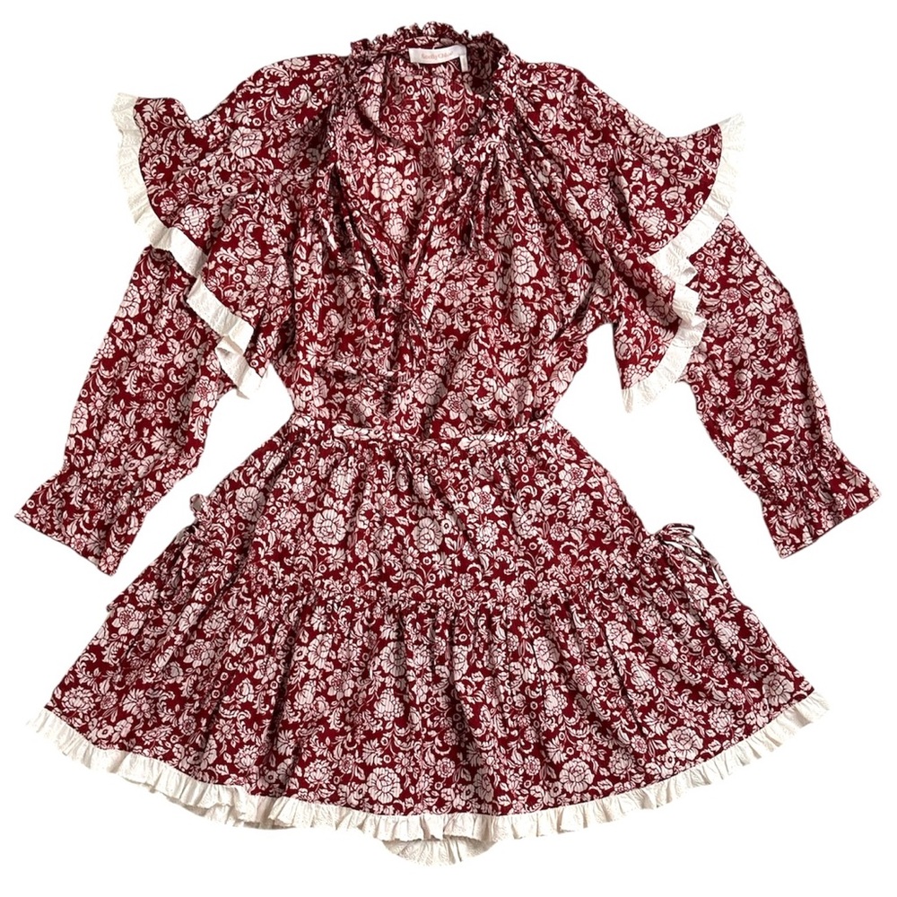 See by Chloe Red & White Cotton Viole Peonies Blouse and Skirt